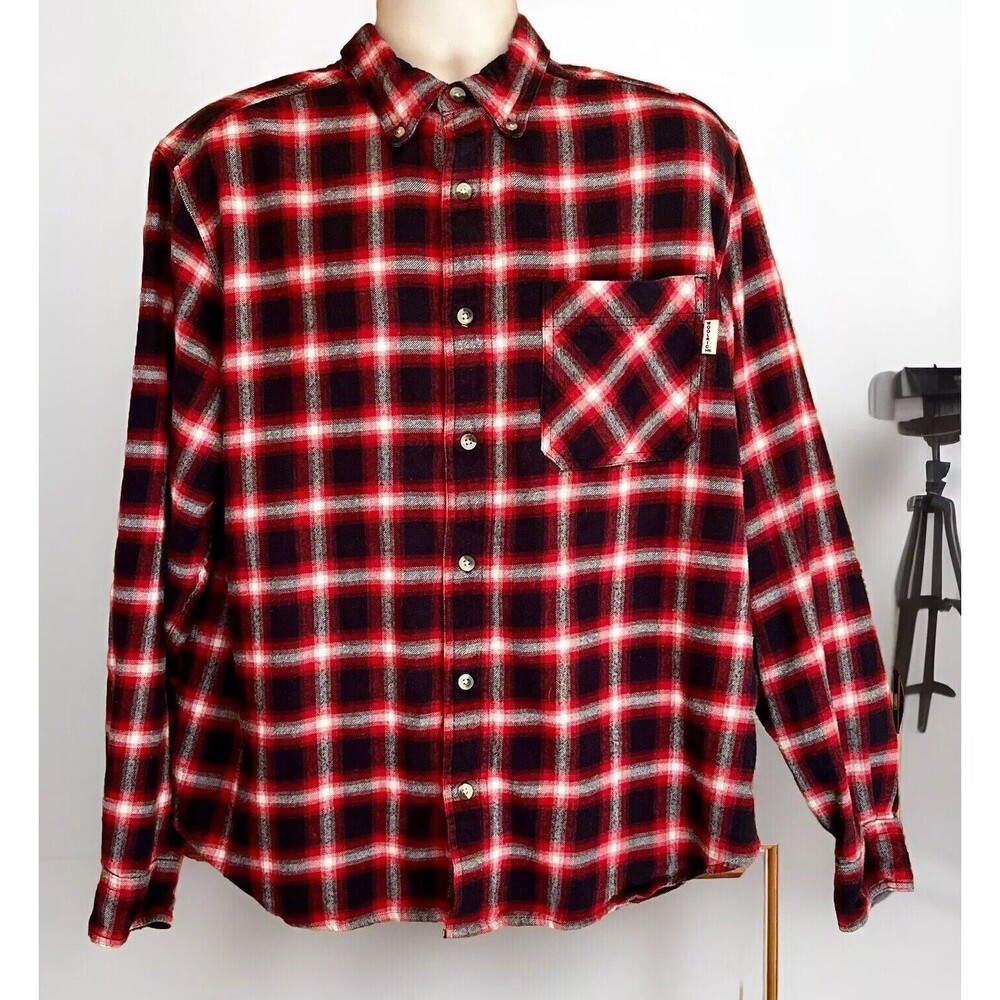 Woolrich Plaid Flannel Shirt Mens L Red 
Black Gorp Cozy Cabin Grunge Rustic Y2K